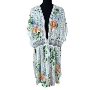 Cato EST 1946 White Green Soft Knit Floral Lace Cover-Up Plus Size 22/24